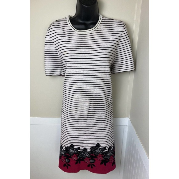 A.L.C. Striped Floral Knit Dress Short Sleeve Stretch sz L - Picture 1 of 3